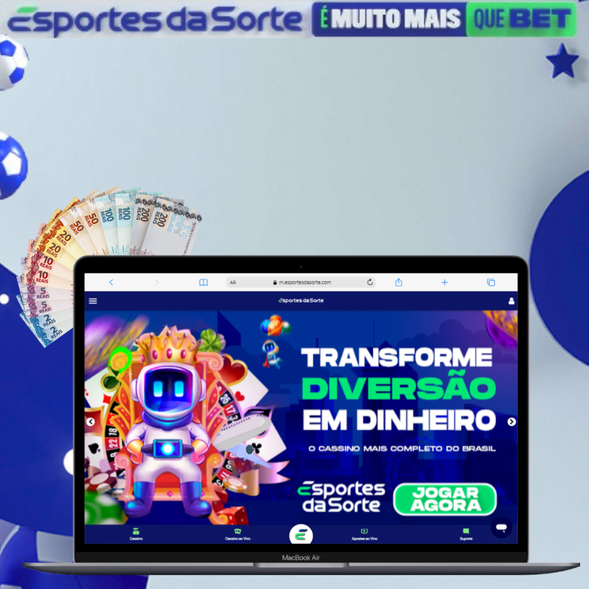 bônus de boas-vindas de 100% até R$300 em seu primeiro depósito para jogar nos jogos de cassino Esportes da Sorte